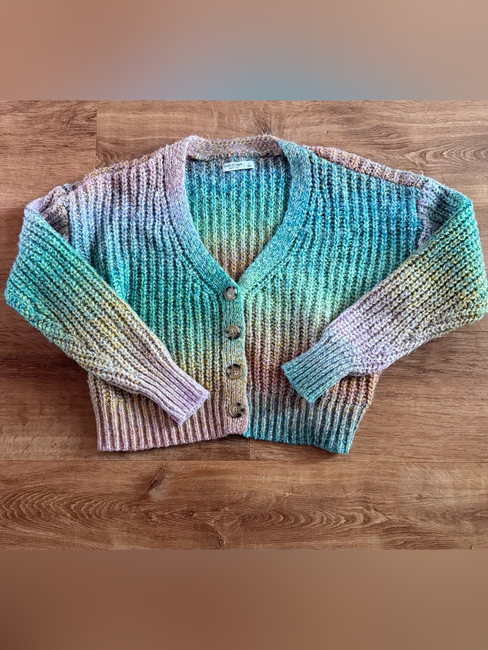 Arizona Jean Company Pastel Rainbow Gradient Button-Front Cardigan